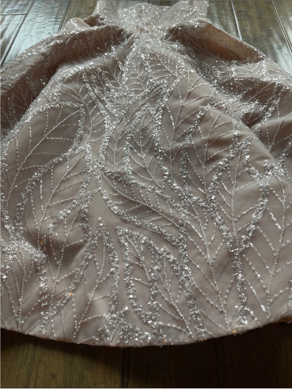 Strapless Embroidered Midi Dress in Nude - Picture 8 of 15